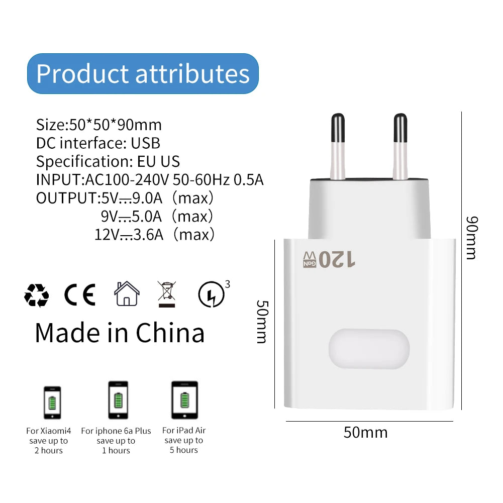 120W USB Charger Quick Charge QC3.0 USB C Cable Type C Cable For iPhone Huawei Samsung Xiaomi Mobile Phone Fast Charging Charger120W  | USB-C Type C Cable for iPhone, Huawei, Samsung, Xiaomi &amp; More | High-Speed Mobile Phone Charging Solution