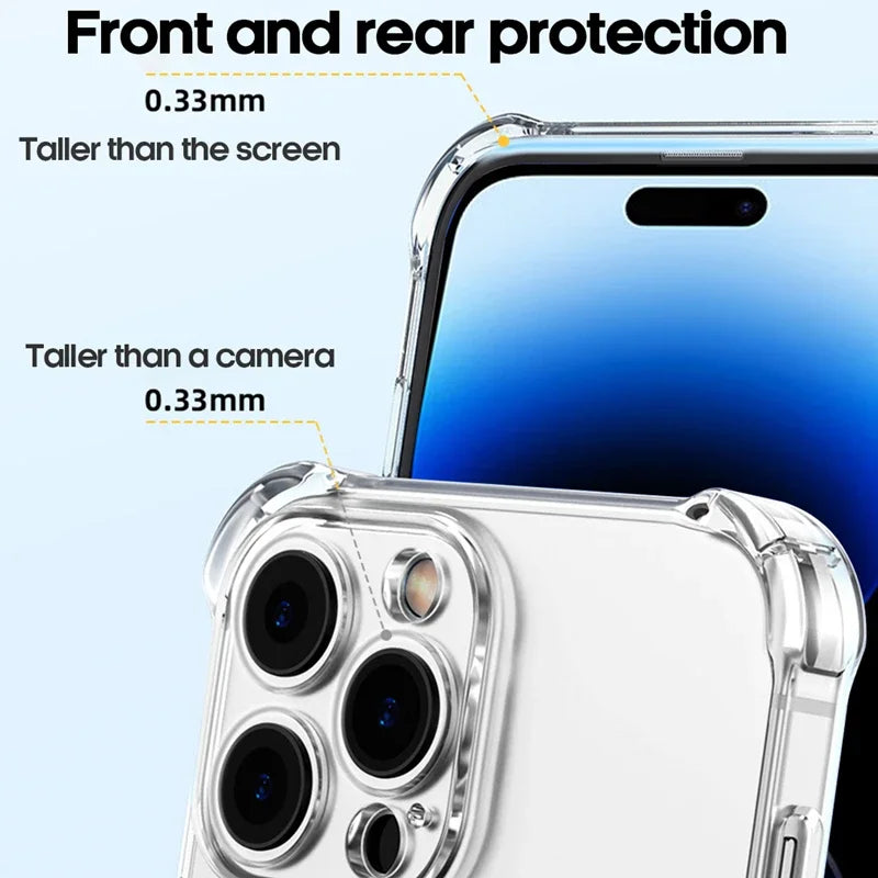 Luxury Shockproof Clear Phone Case For iPhone 15 14 13 12 11 Pro Max X XR XS XS Max Silicone Bumper Transparent Hard Back Cover