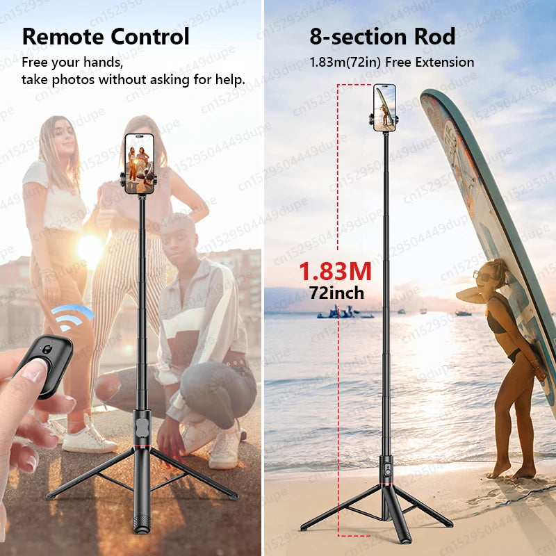 Selfie Stick with Wireless Bluetooth Remote, Portable 72 Inch Aluminum Alloy Selfie Stick Phone Tripod for iOS Android Cellphone