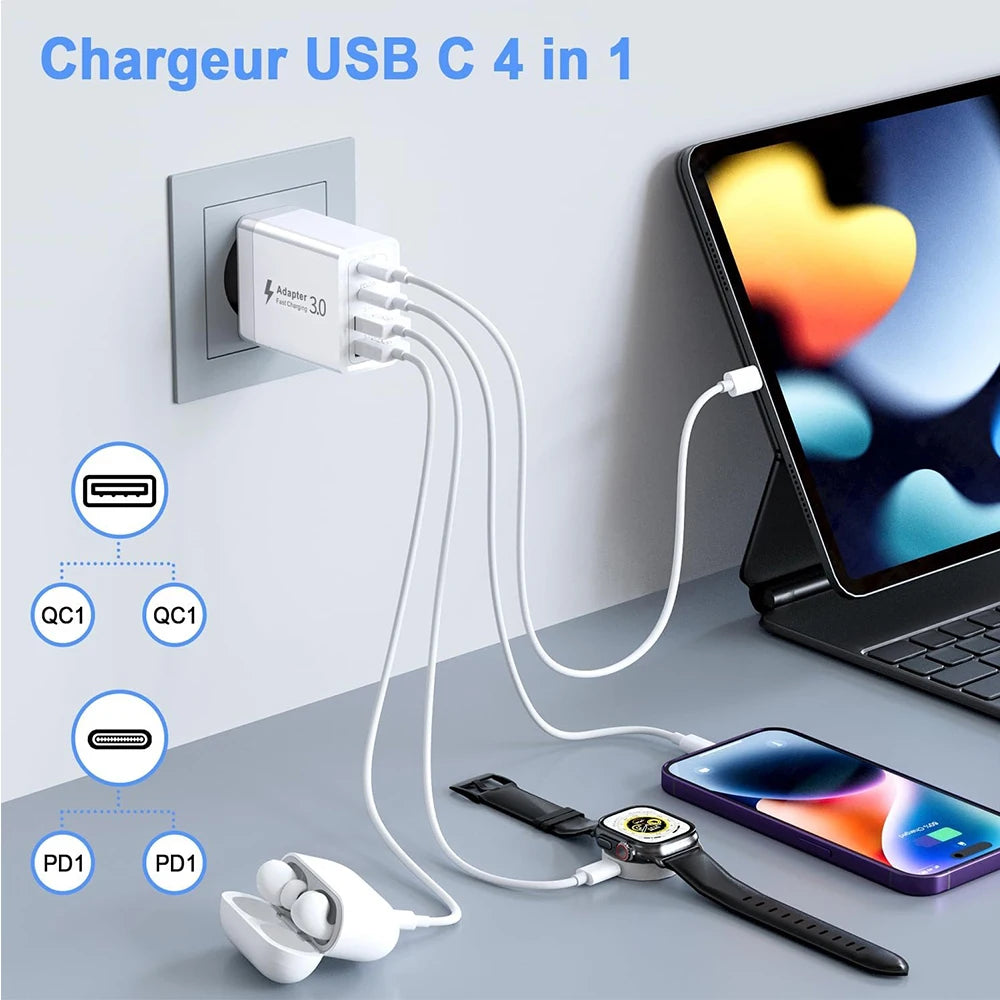 USB Charger 40W PD Type C Charger Dual Ports Fast Charging For Samsung Galaxy S22 S24 iPhone 13 Xiaomi Huawei QC3.0 Quick Charge