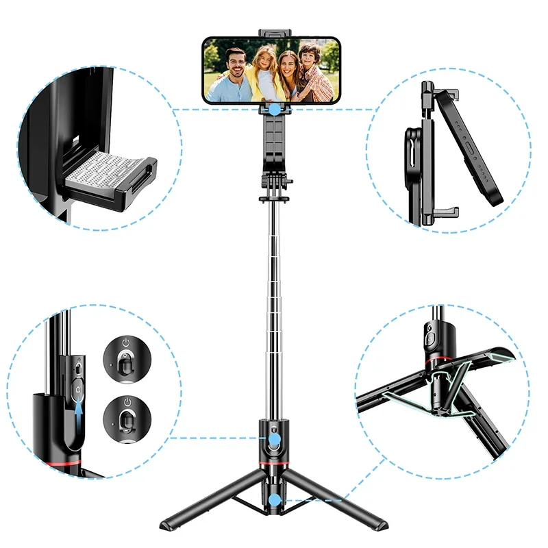 Portable Selfie Stick Phone Tripod with Wireless Remote, Expandable Smartphone Tripod, Compatible with iPhone, Android and Sams,