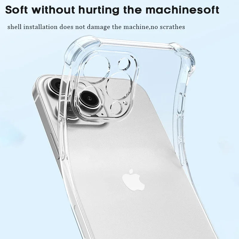 Luxury Shockproof Clear Phone Case For iPhone 15 14 13 12 11 Pro Max X XR XS XS Max Silicone Bumper Transparent Hard Back Cover