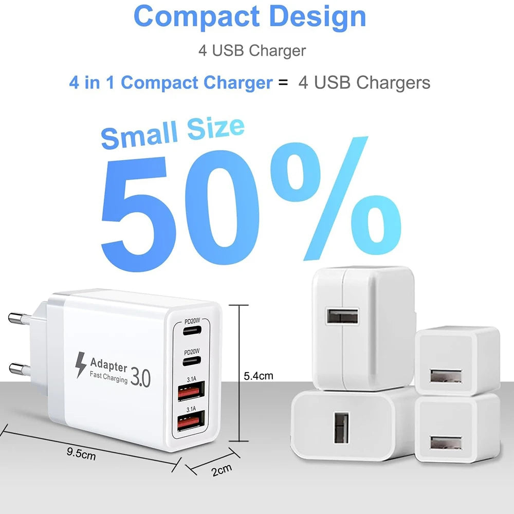 USB Charger 40W PD Type C Charger Dual Ports Fast Charging For Samsung Galaxy S22 S24 iPhone 13 Xiaomi Huawei QC3.0 Quick Charge