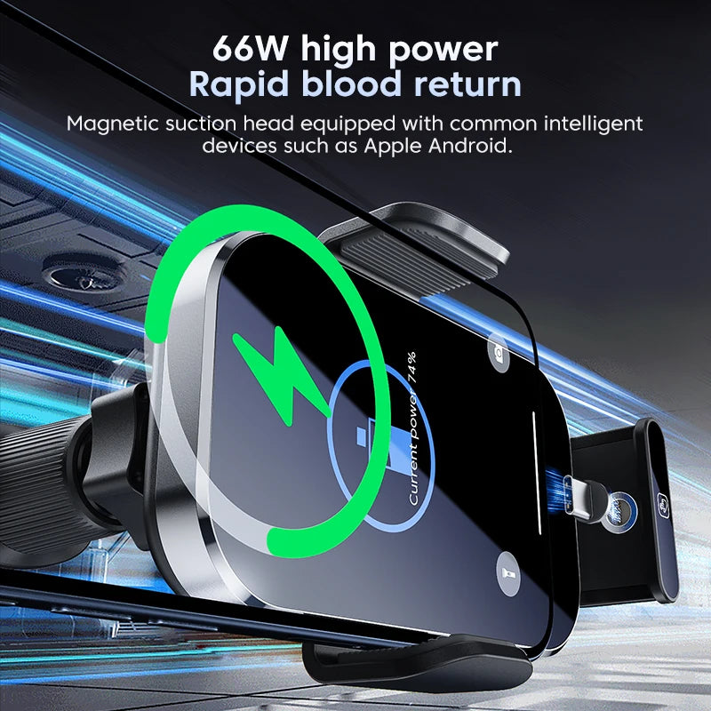 66W Wireless Car Charger Air Vent  Auto Clamping Super Fast Charging Station Car Phone Holder for iPhone 15 14 13 12 Samsung